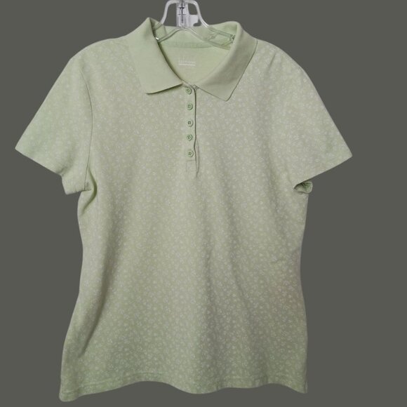 Basic Editions Womens Light Green Floral Polo Shirt Size Large - Picture 4 of 11